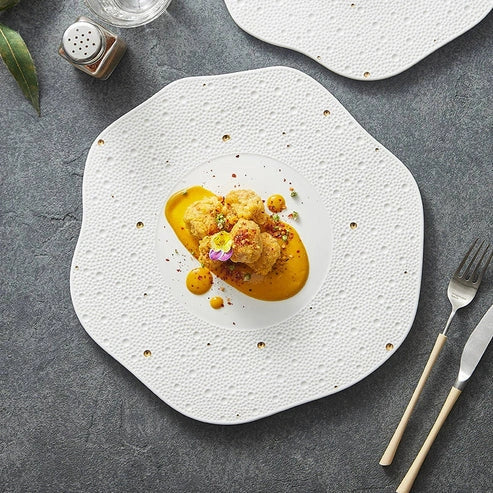 Aaponminimarket Textured Wave-Edge Porcelain Dinner Plate