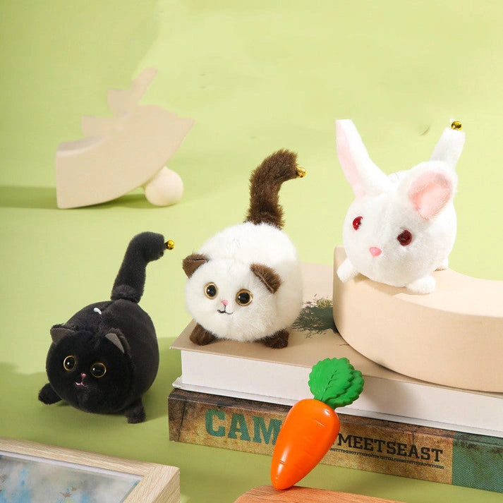 Aaponminimarket Wagging Tail Cat and Little Bunny Lucky Plush Drawstring Toys