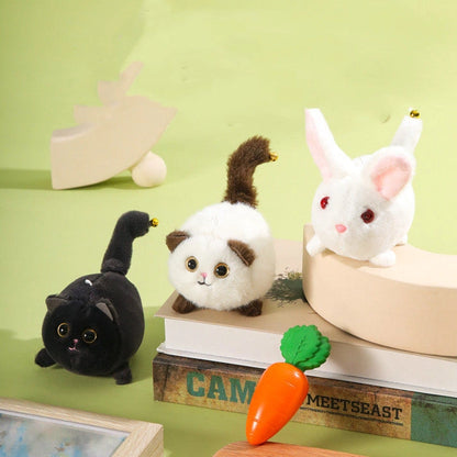 Aaponminimarket Wagging Tail Cat and Little Bunny Lucky Plush Drawstring Toys