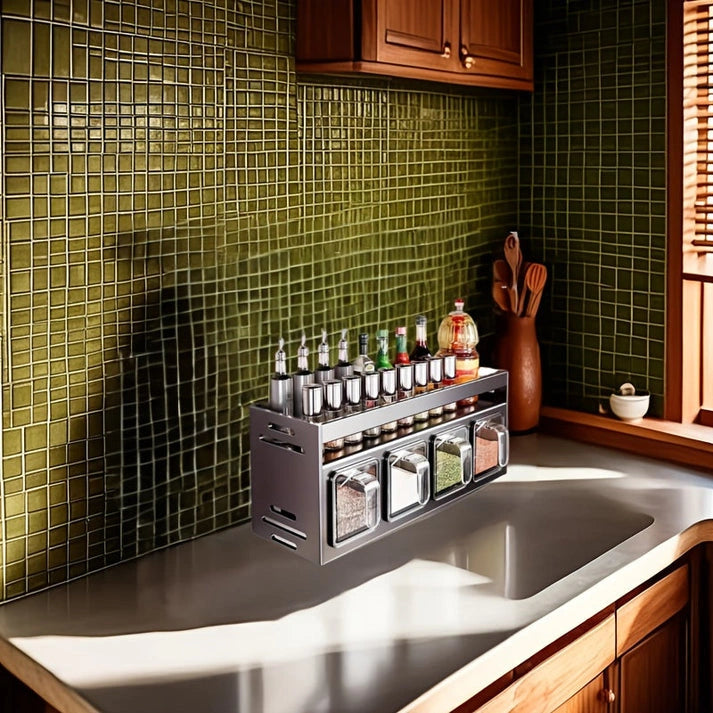 Aaponminimarket Wall-Mounted Aluminum Spice & Seasoning Organizer Set