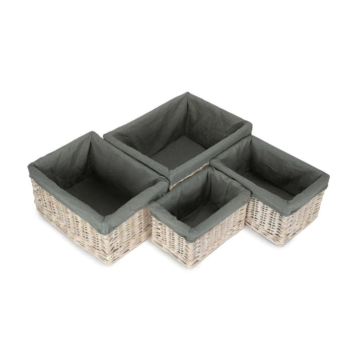 Aaponminimarket Whitewash Grey Lined Open Wicker Storage Basket