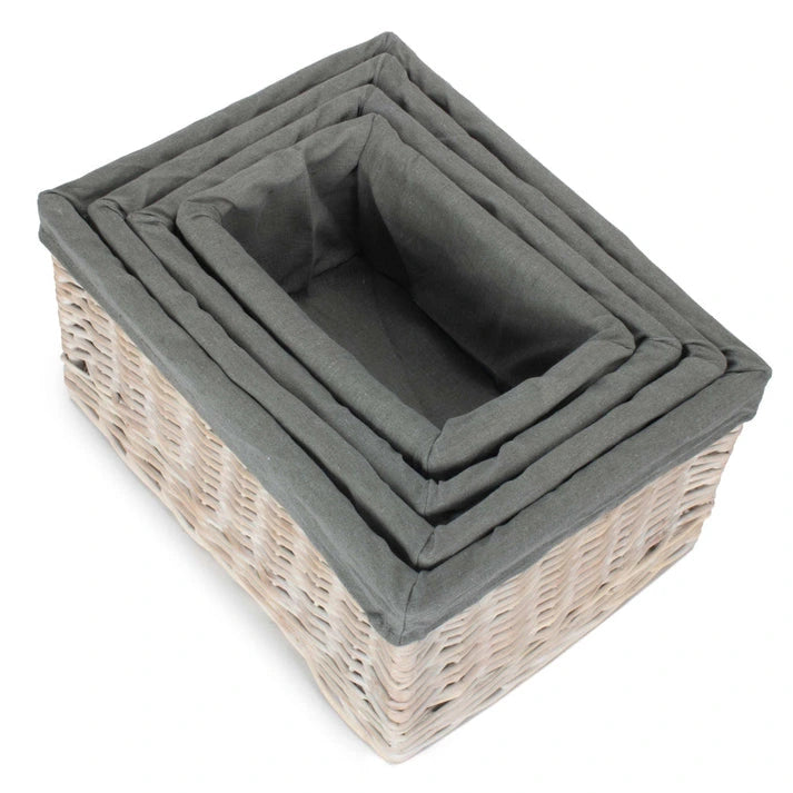 Aaponminimarket Whitewash Grey Lined Open Wicker Storage Basket