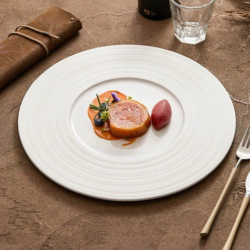 Aaponminimarket Wide-Rim Brushed Ceramic Plate