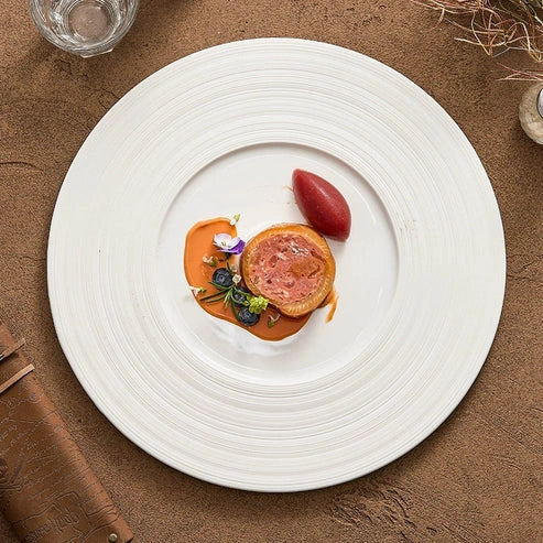 Aaponminimarket Wide-Rim Brushed Ceramic Plate