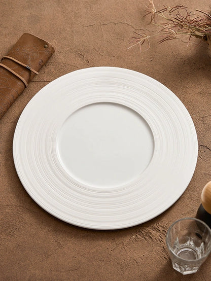 Aaponminimarket Wide-Rim Brushed Ceramic Plate
