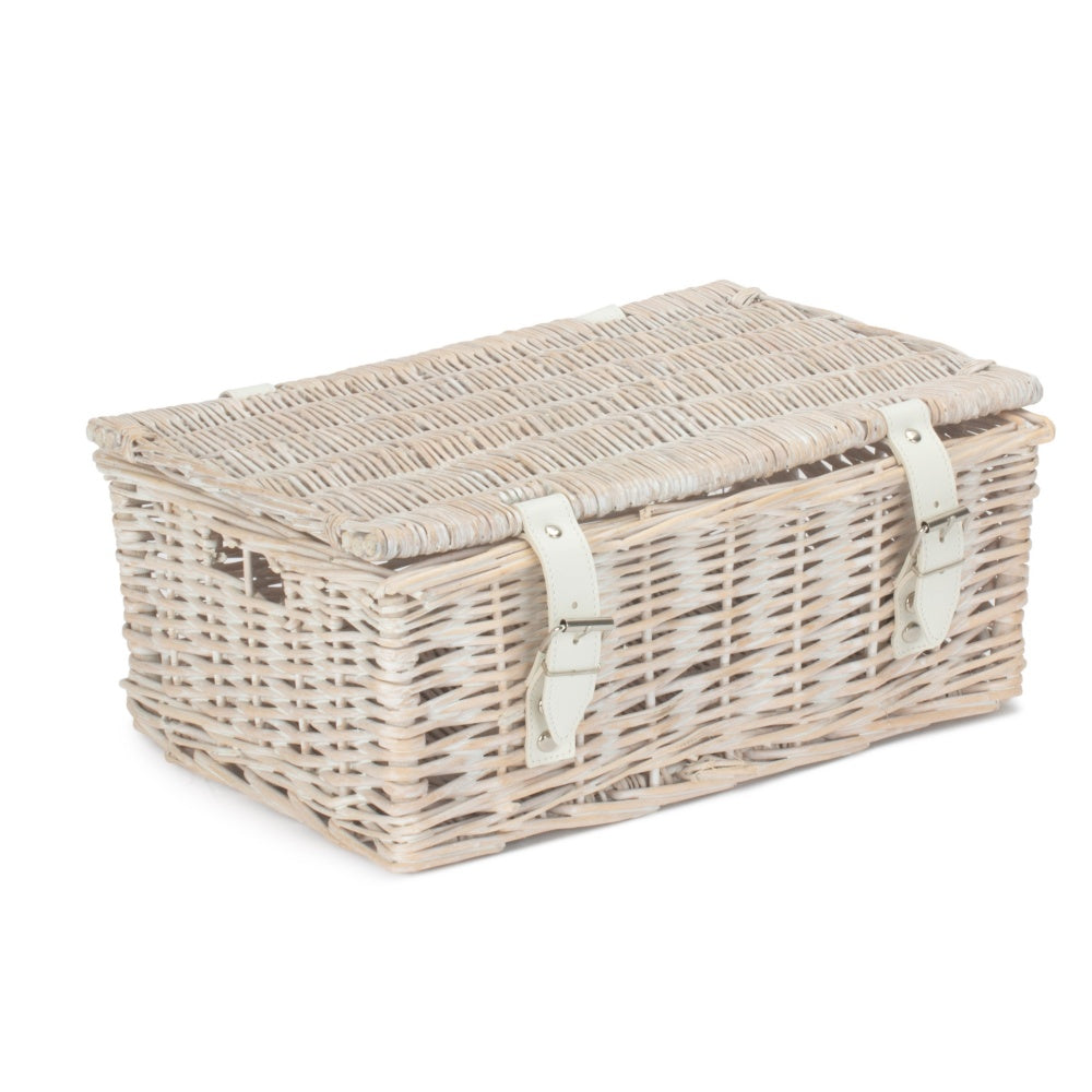 35cm Whitewash Willow Wicker Picnic Basket