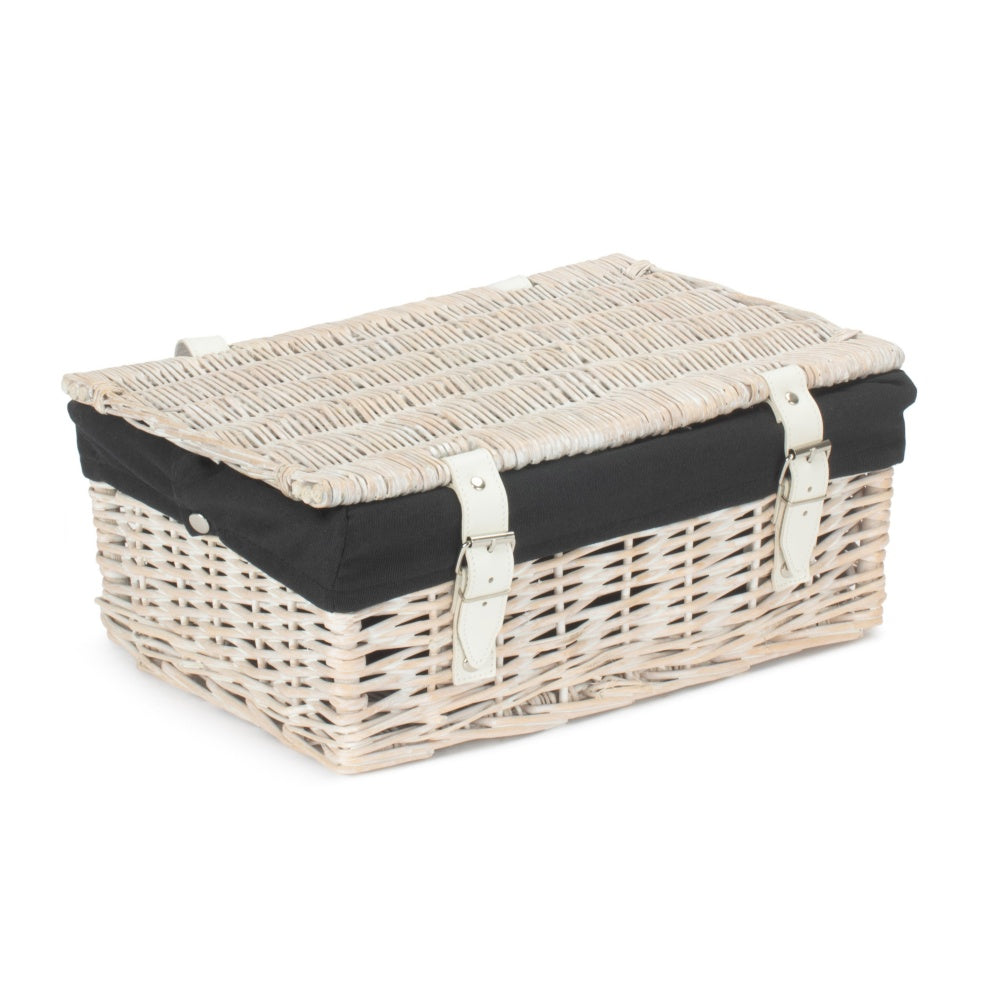 35cm Whitewash Willow Wicker Picnic Basket