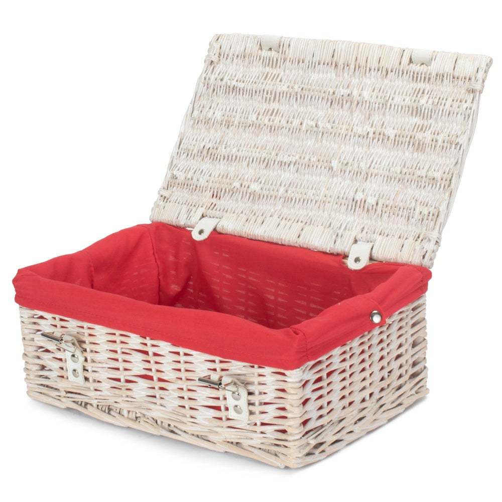 35cm Whitewash Willow Wicker Picnic Basket