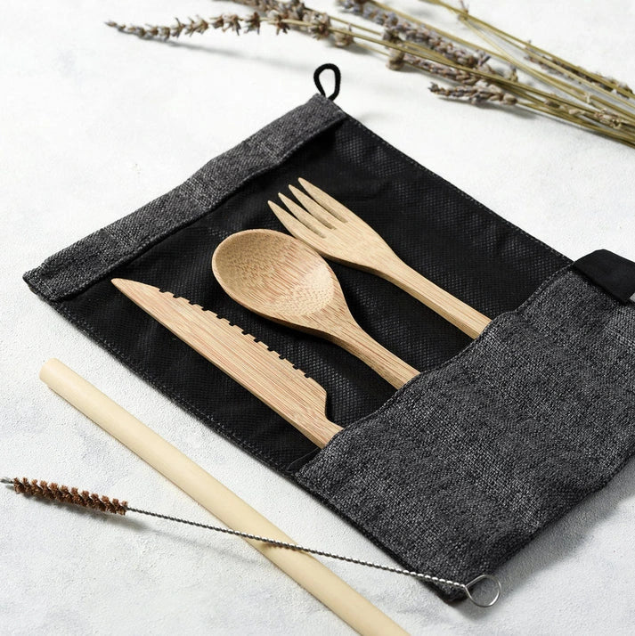 Aaponminimarket Bamboo Cutlery Set (Red Bag)