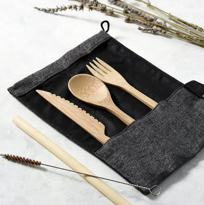 Aaponminimarket Bamboo Cutlery Set (Red Bag)