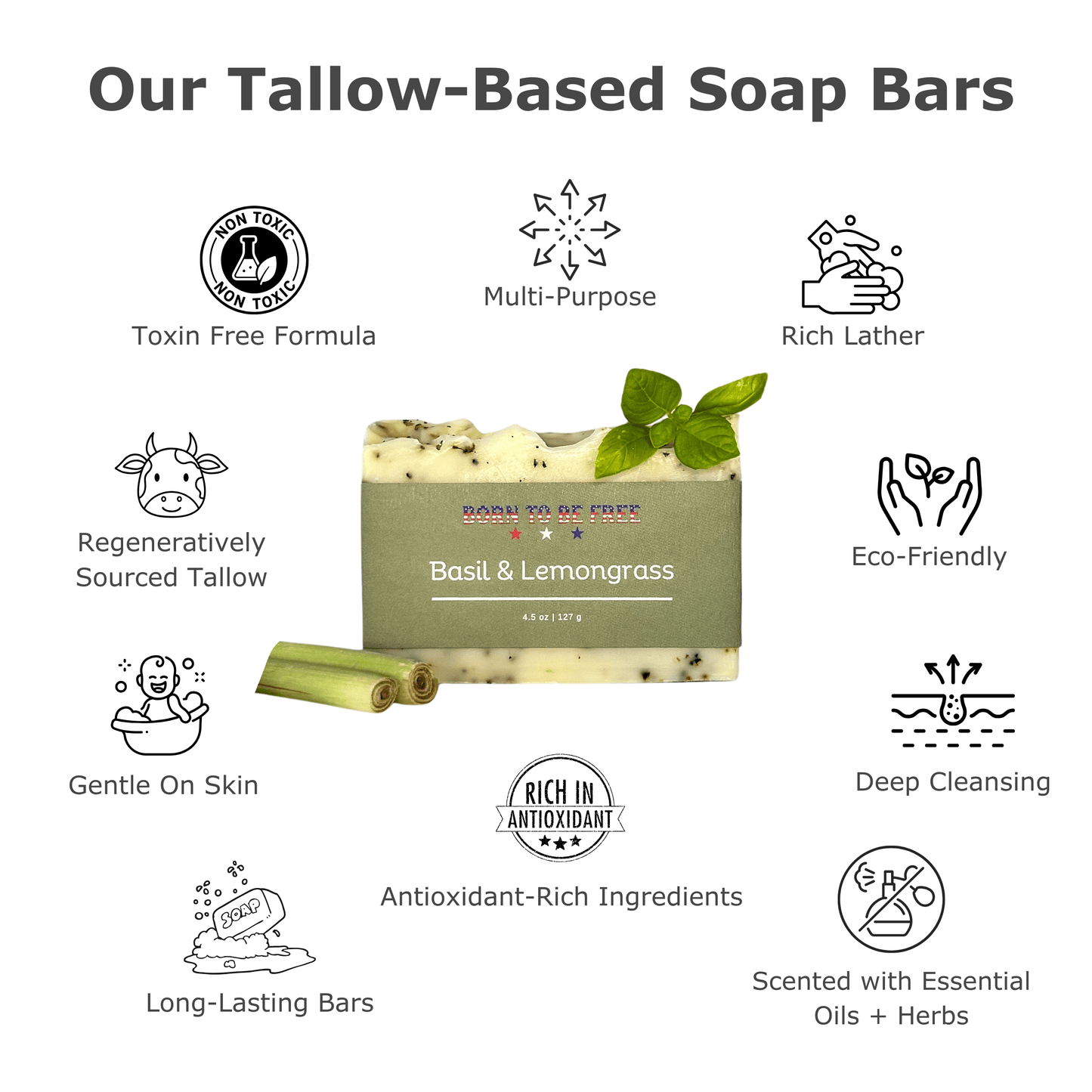 Aapon Mini Market Ltd - Basil & Lemongrass Tallow Soap Bar