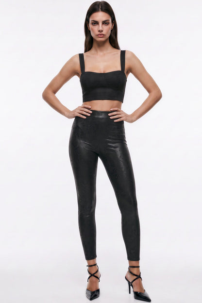 Aftershock London Snake Print Faux Leather Leggings – Black, Wide Waistband