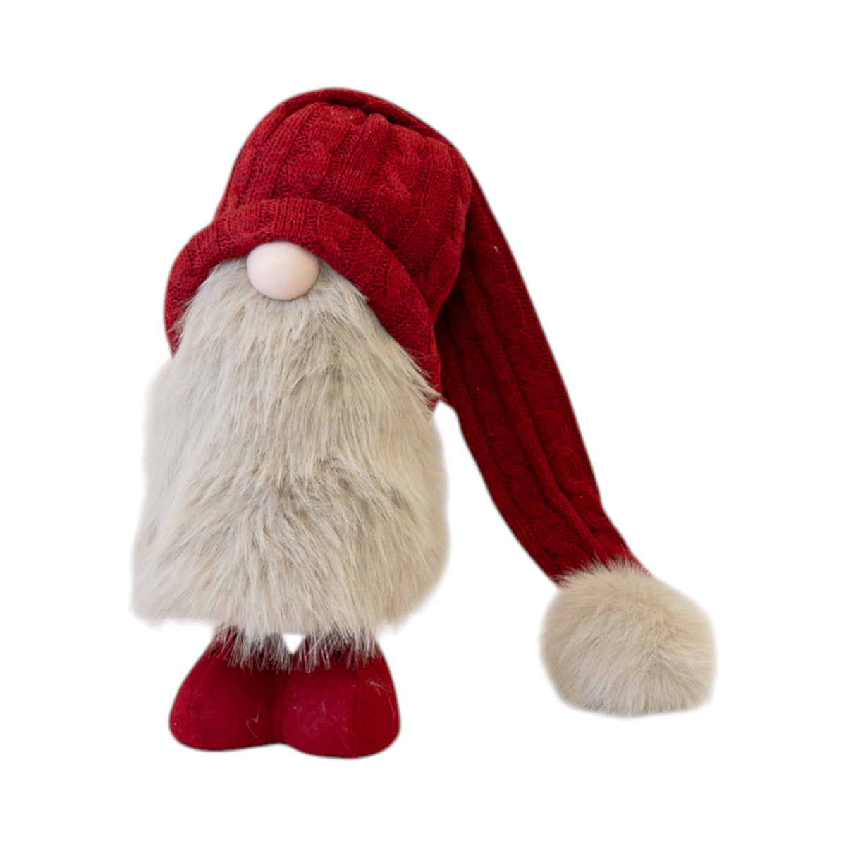 40cm red Christmas gonk with long knitted hat, faux-fur pompom and red boots