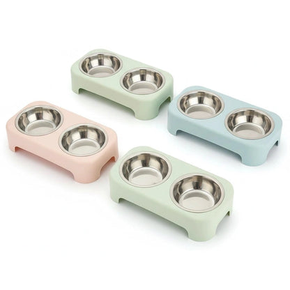Aaponminimarket Cat Stainless Steel Double Feeding Bowl