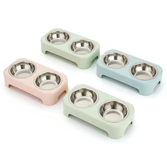 Aaponminimarket Cat Stainless Steel Double Feeding Bowl