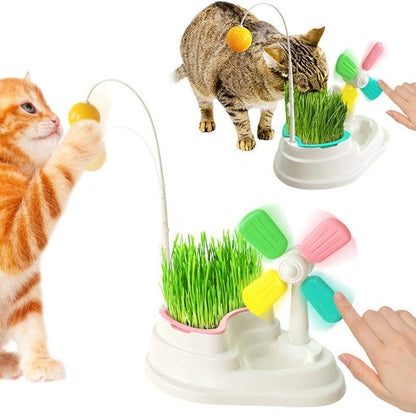 Aaponminimarket Cat Windmill Interactive Toy with Grass Box