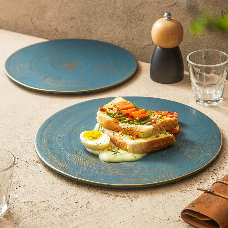 Aapon mini market -Brushed Texture Round Ceramic Dinner Plate 10" / 12