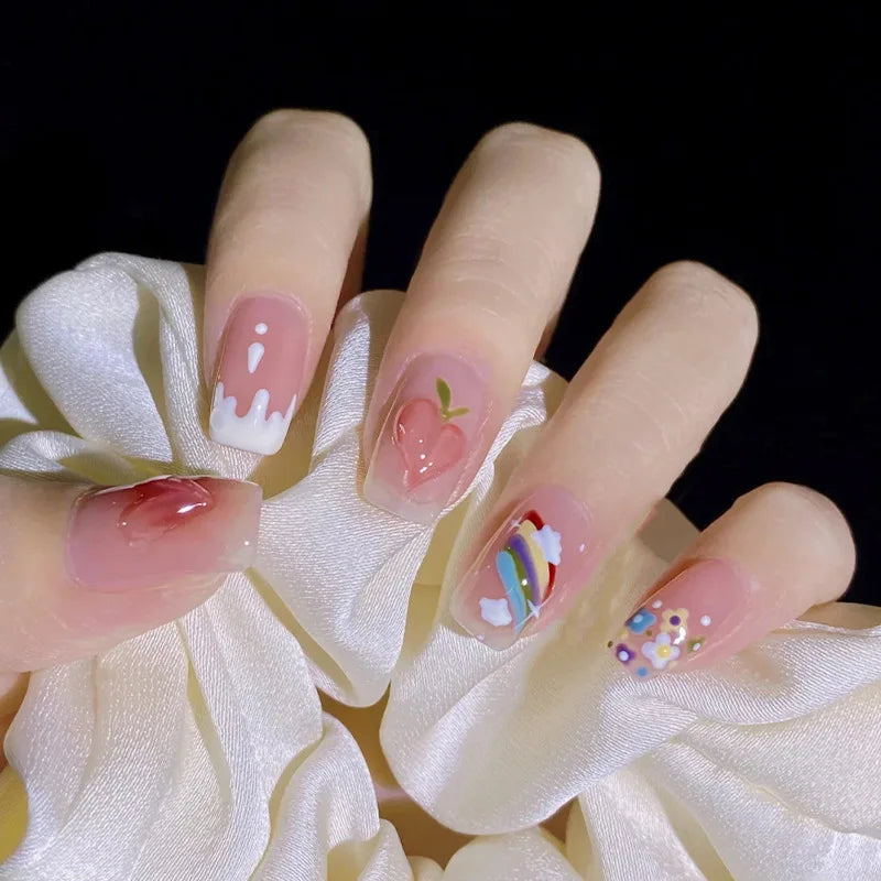Charming Pink Flame Long Ballet Press-On Nails