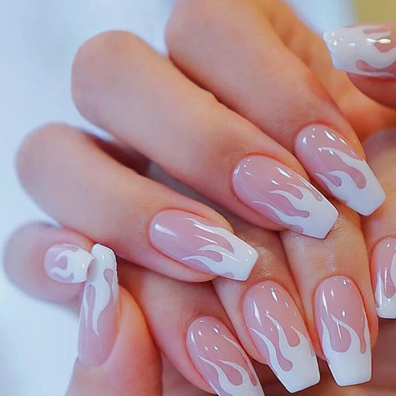 Charming Pink Flame Long Ballet Press-On Nails