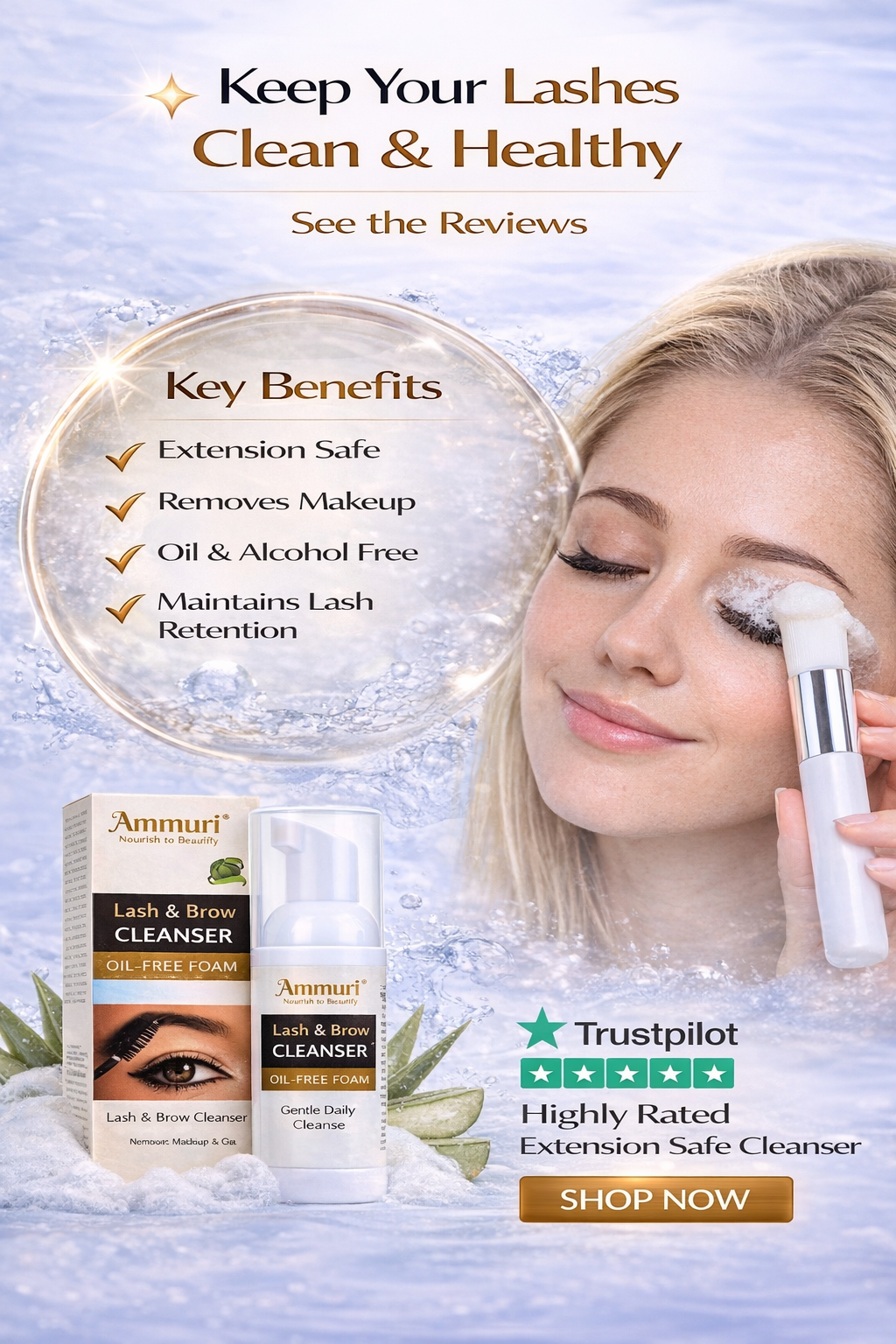 Ammuri Lash & Brow Cleansing Kit: Eyelash Extension Shampoo Kit