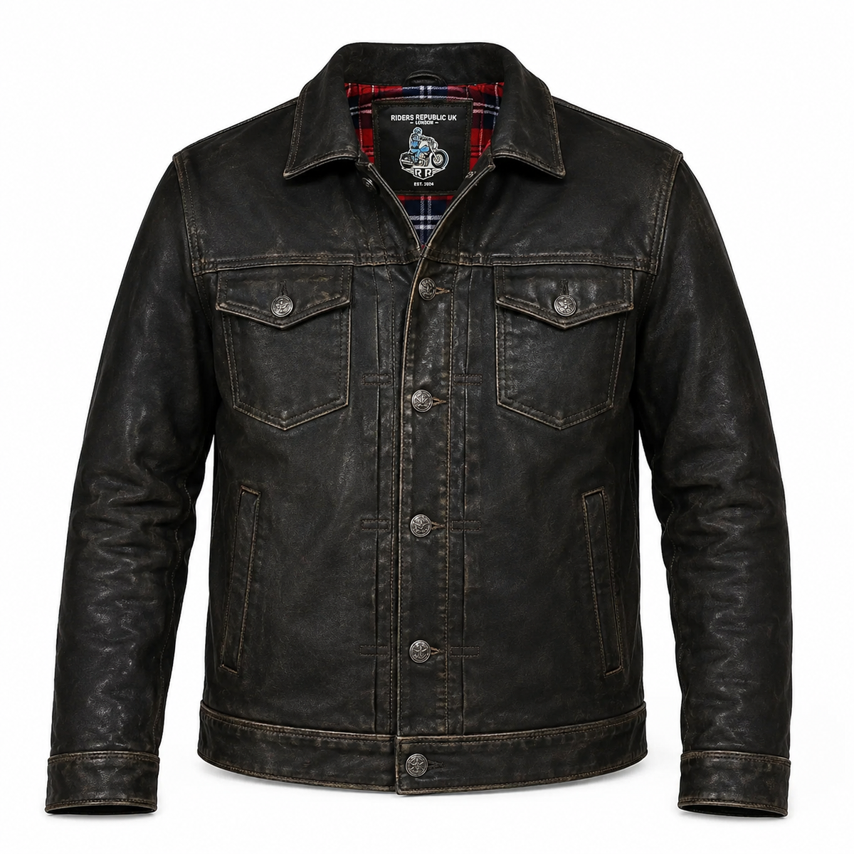 Men’s Distressed Leather Trucker Jacket