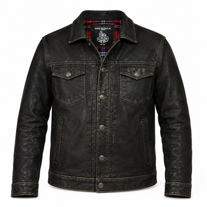 Men’s Distressed Leather Trucker Jacket