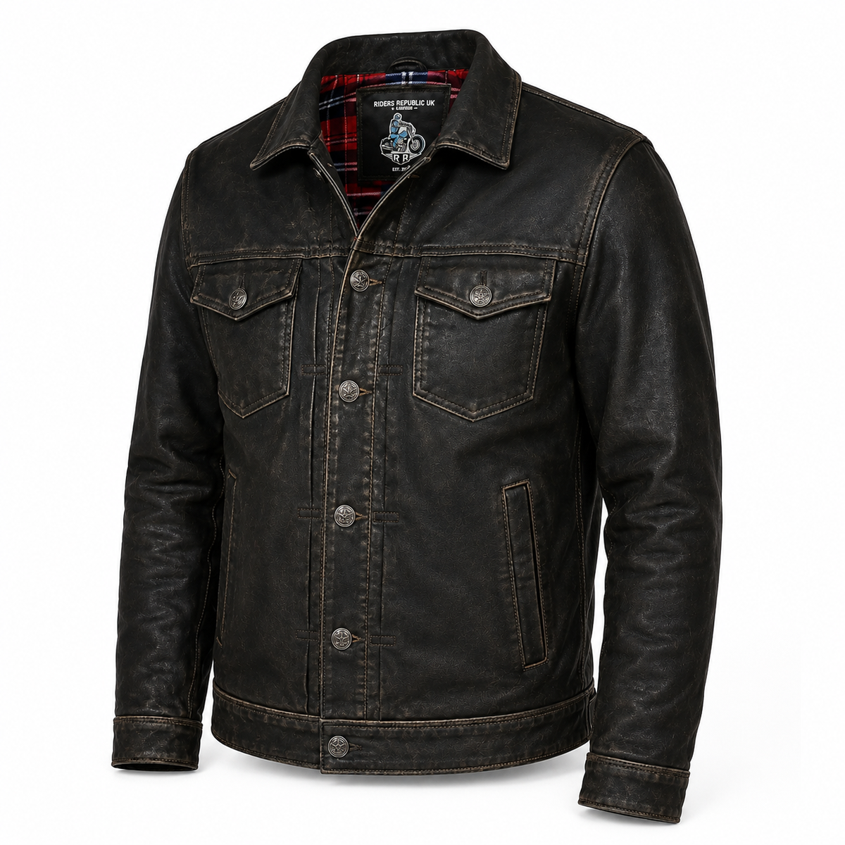 Men’s Distressed Leather Trucker Jacket