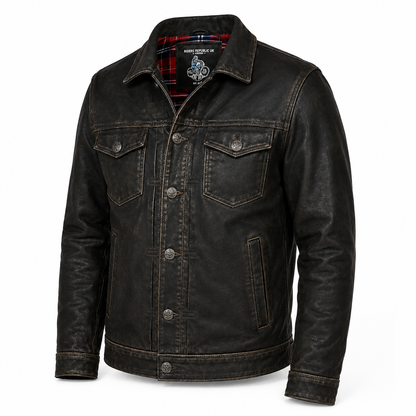 Men’s Distressed Leather Trucker Jacket