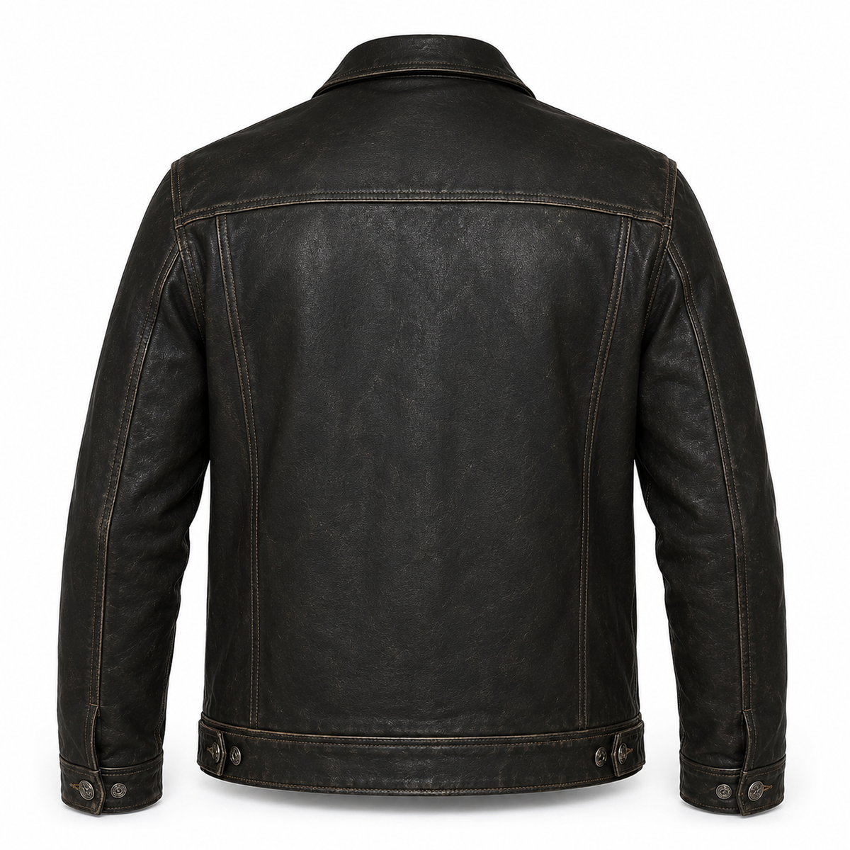 Men’s Distressed Leather Trucker Jacket