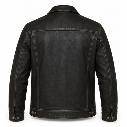Men’s Distressed Leather Trucker Jacket