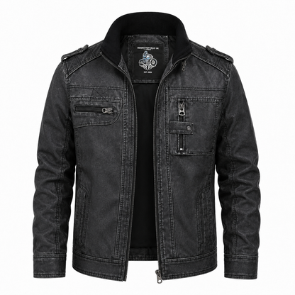 Men’s Distressed Grey Cafe Racer Leather Jacket
