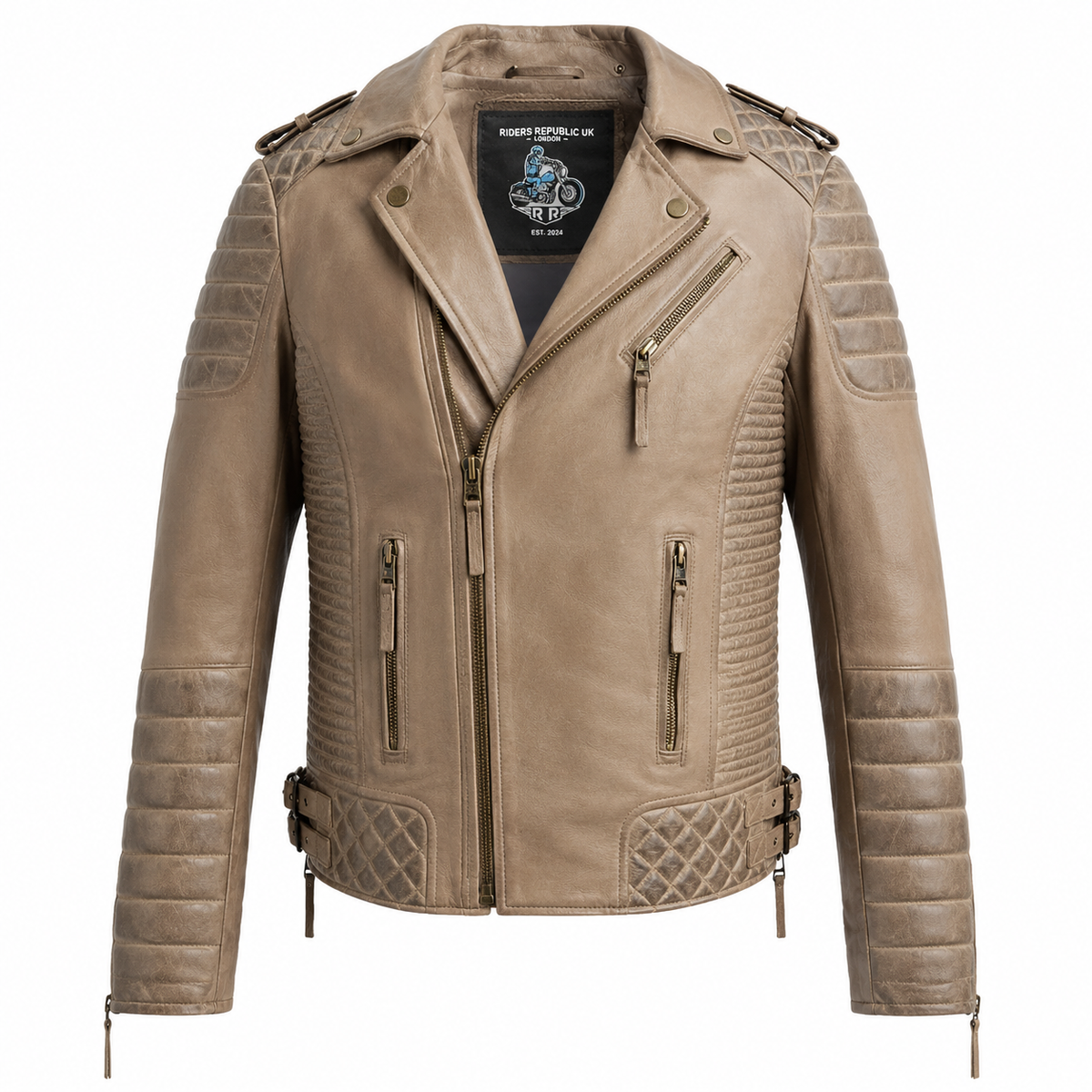 Men’s Desert Brown Waxed Leather Biker Jacket