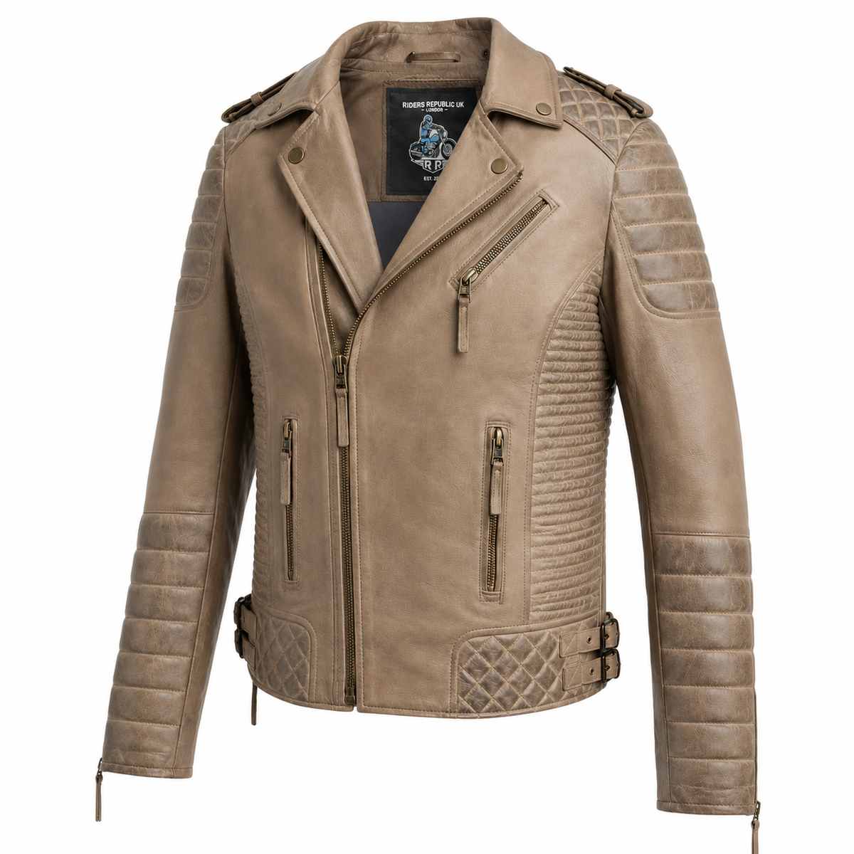 Men’s Desert Brown Waxed Leather Biker Jacket