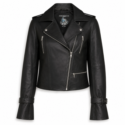 Women’s Petite Black Leather Asymmetrical Jacket