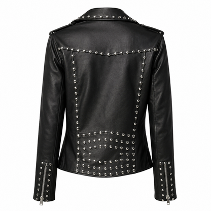 Women's Black Studded Leather Brando Jacket