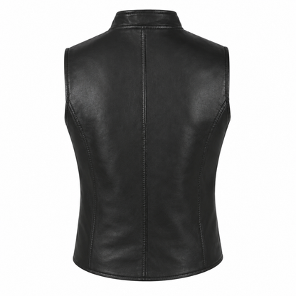 Women’s Double-Breasted Punk Motorcycle Leather Waistcoat Vest