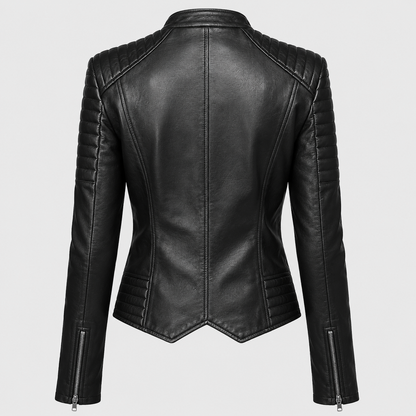 Women’s Genuine Leather Double-Zipper Biker Jacket