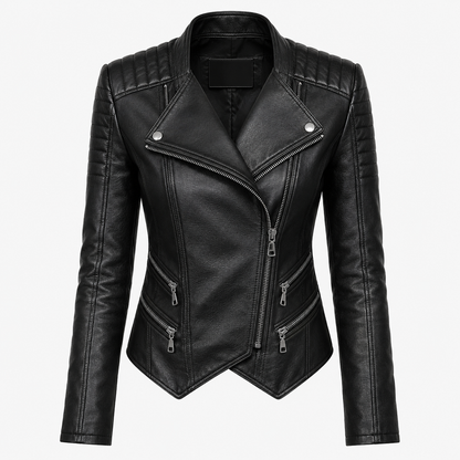 Women’s Genuine Leather Double-Zipper Biker Jacket