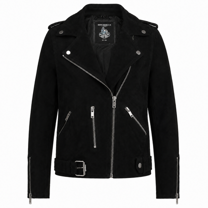 Women’s Black Suede Leather Motorcycle Jacket