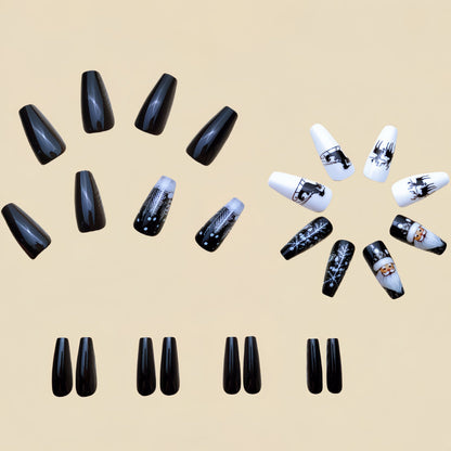 Black & White Christmas Press-On Nails – 24 Long Ballerina – view 3