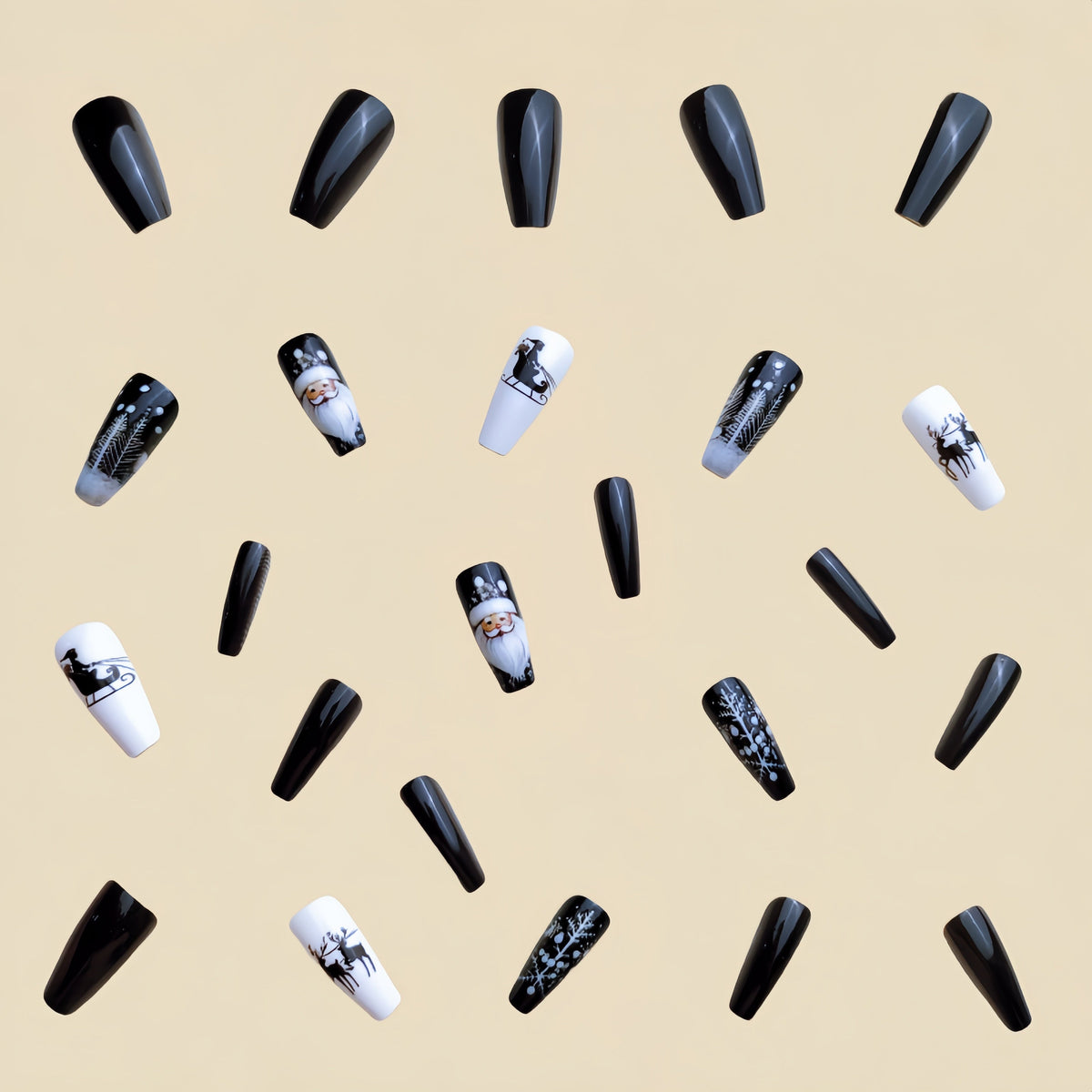 Black & White Christmas Press-On Nails – 24 Long Ballerina – view 4