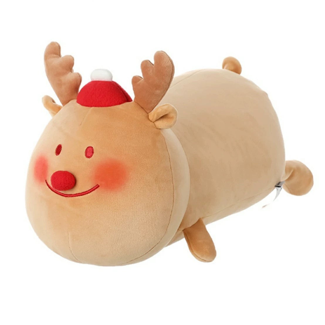 Lying reindeer plush with red nose and Santa hat