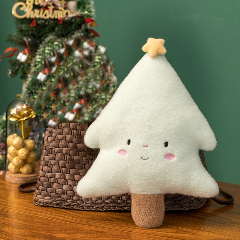 Cream Christmas tree plush with star and smiling face