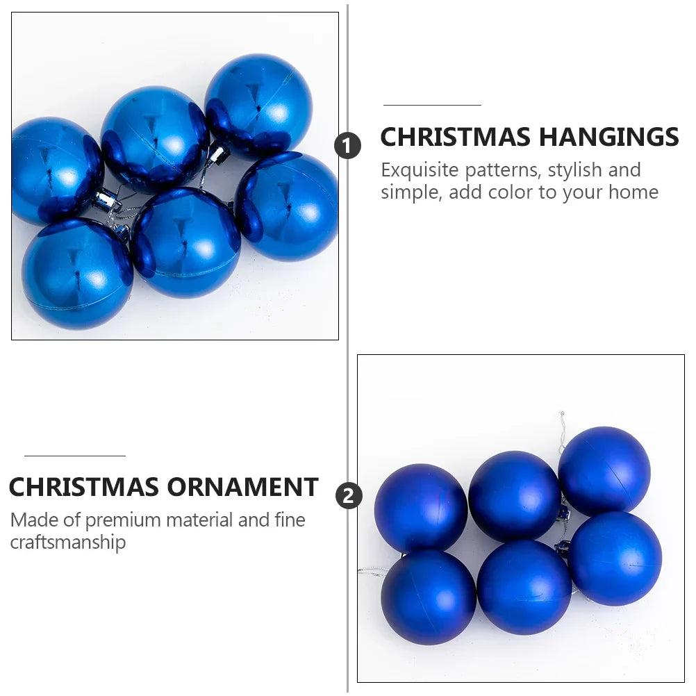 Shiny and matte blue Christmas tree baubles with hanging loops