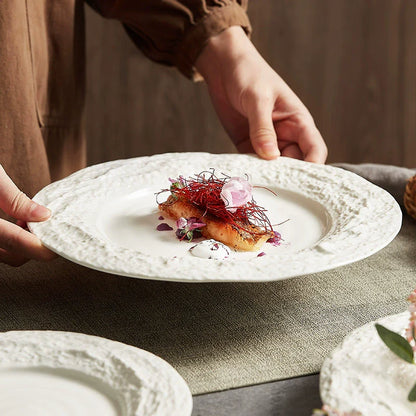 Aapon mini market -Creative Textured Ceramic Plate with Stone-Edge Design 