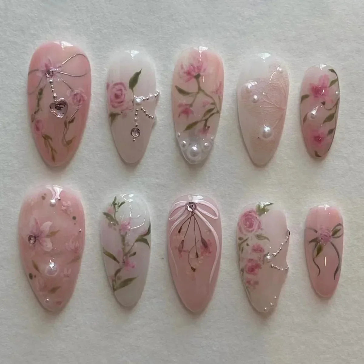 Colorful 3D Flower & Butterfly Press-On Nails