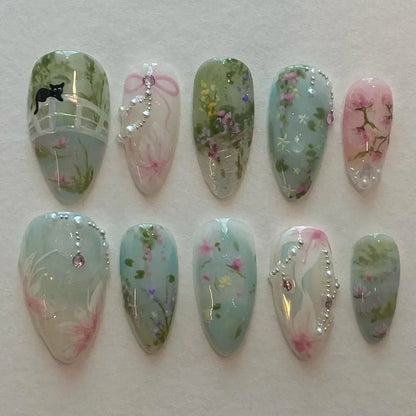 Colorful 3D Flower & Butterfly Press-On Nails