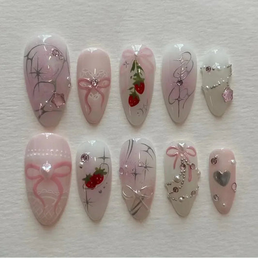 Colorful 3D Flower & Butterfly Press-On Nails