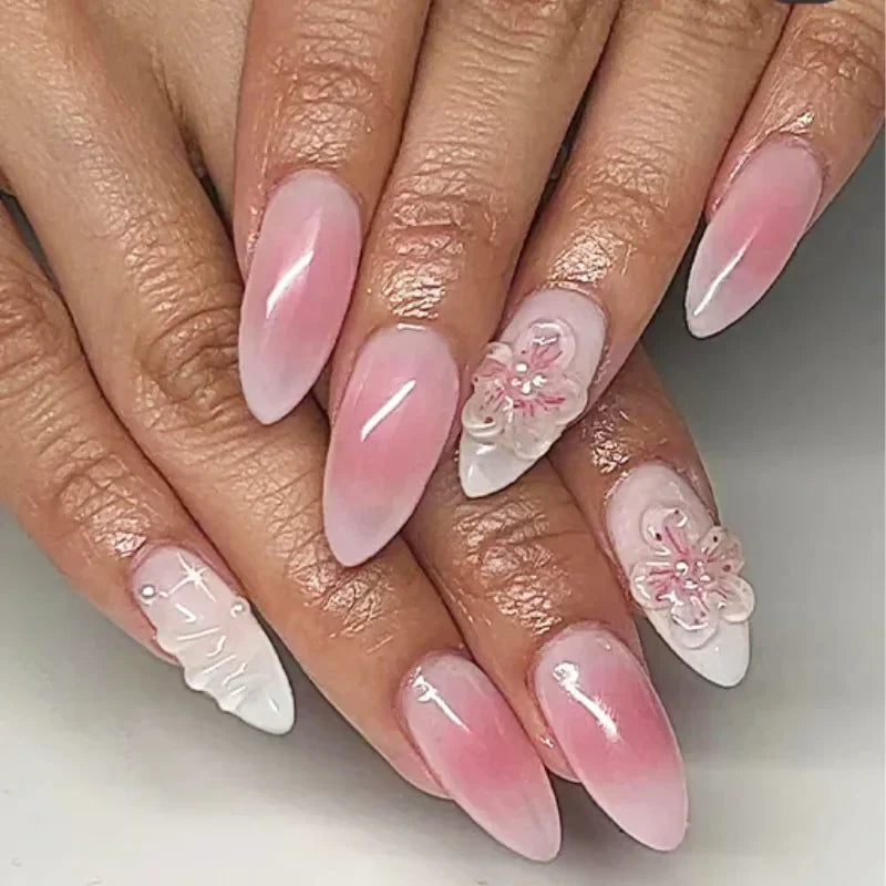 Colorful 3D Flower & Butterfly Press-On Nails