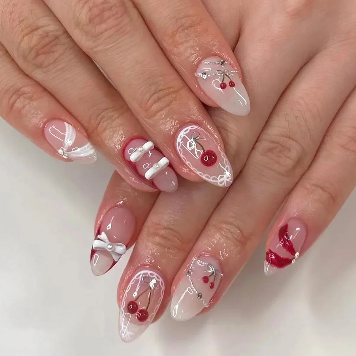 Colorful 3D Flower & Butterfly Press-On Nails